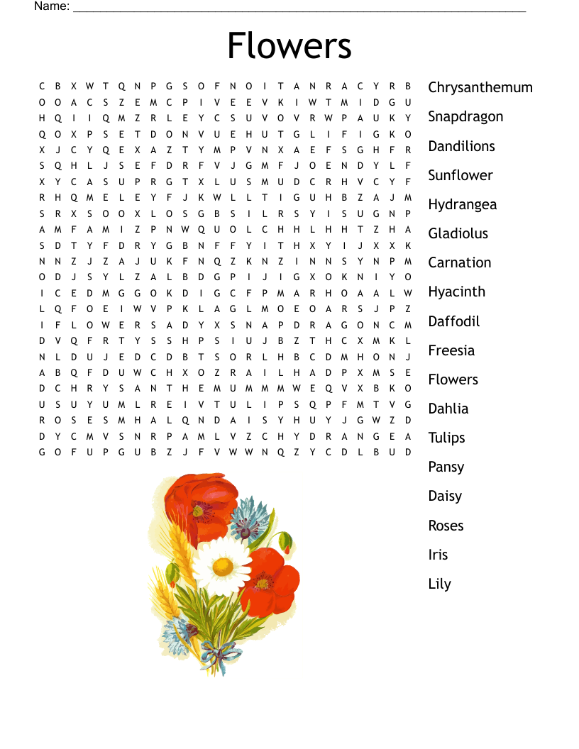 Printable Crossword Puzzle Flowers