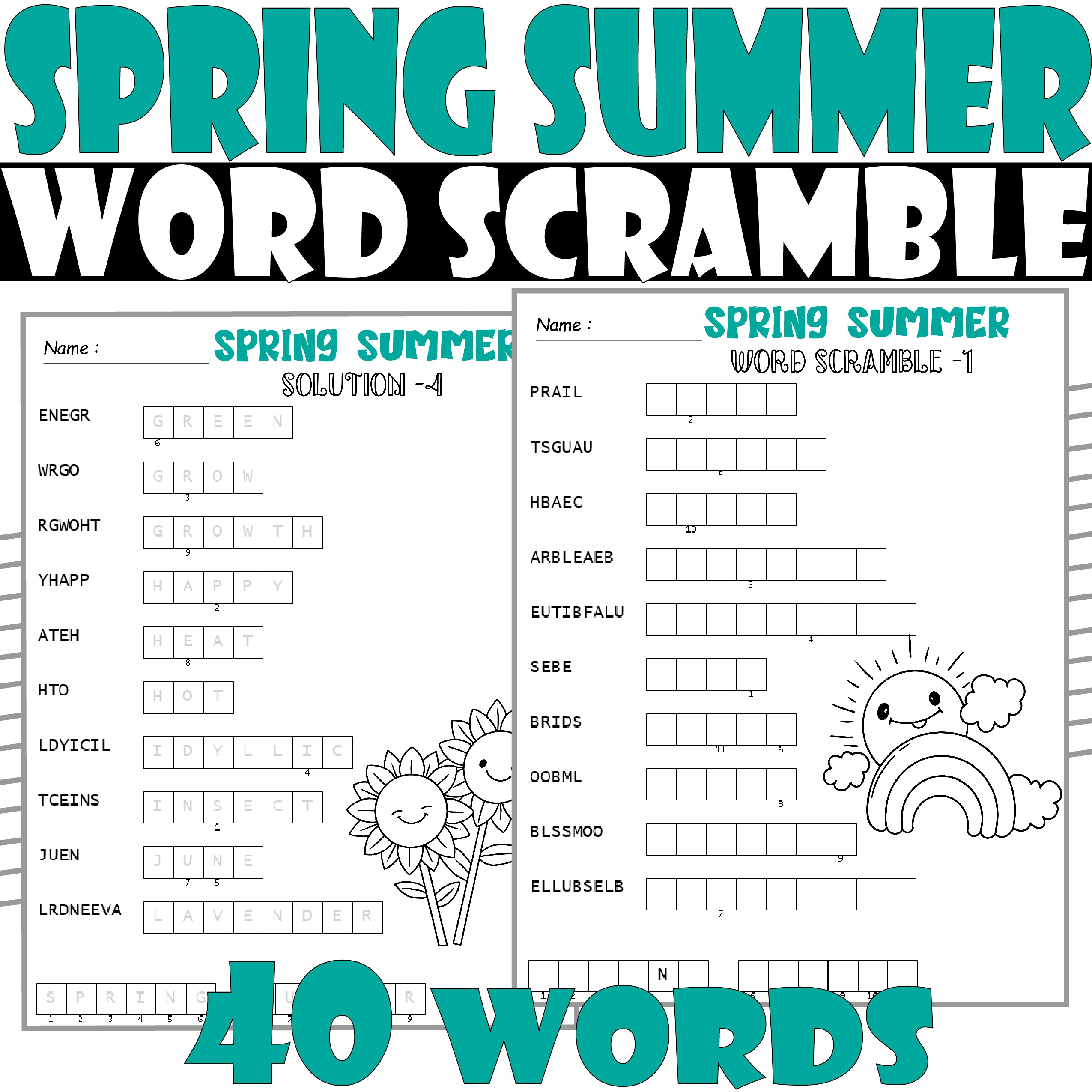 Spring Summer Sun Flowers Word Scramble Puzzle And Coloring Made By Teachers Spring Summer Sun Flowers Word Scramble Puzzle And Coloring Made By Teachers