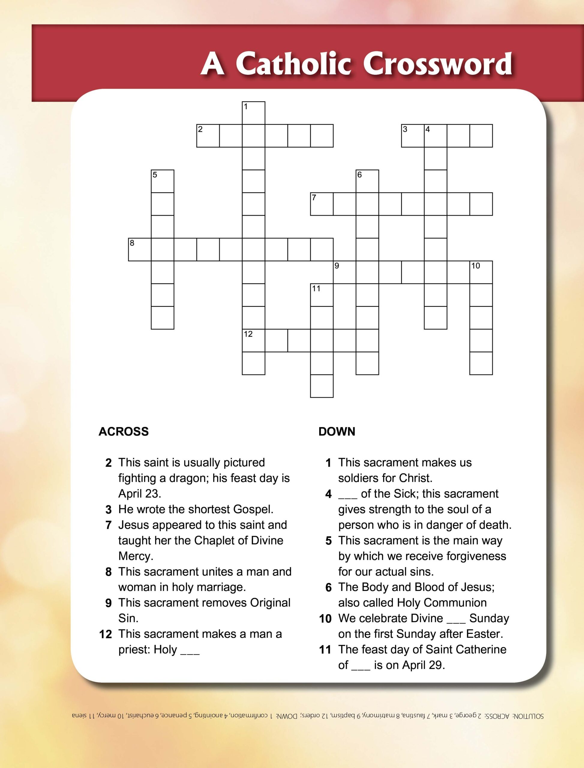 Crossword Puzzles For Kindergarten Printable Catholic Prayers