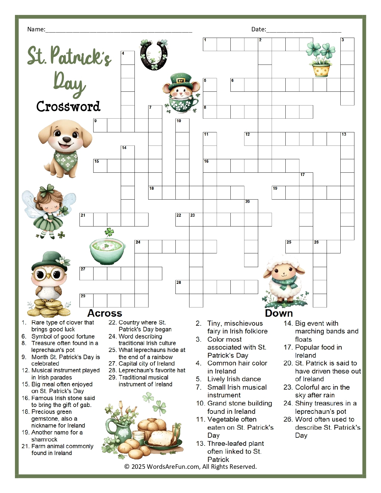 St Patrick Crossword Puzzle St Patrick Crossword Puzzle