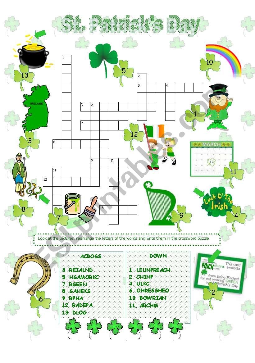St Patrick s Day Crossword ESL Worksheet By Anna P St Patrick s Day Crossword ESL Worksheet By Anna P