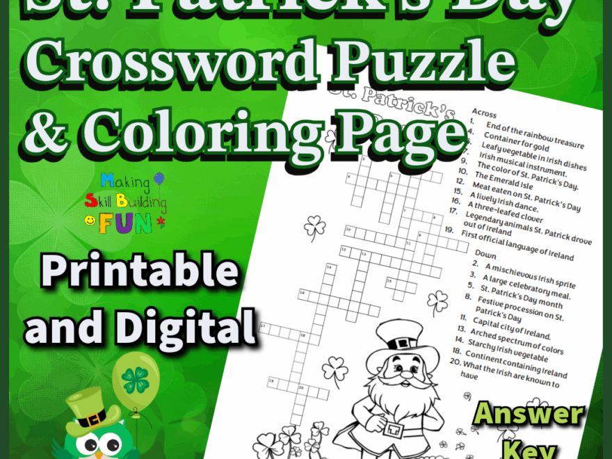 St Patrick s Day Crossword Puzzle Coloring Page With Word Bank Printable Digital 2nd Grade 3rd Grade 4th Grade 5th Grade No Prep Classful