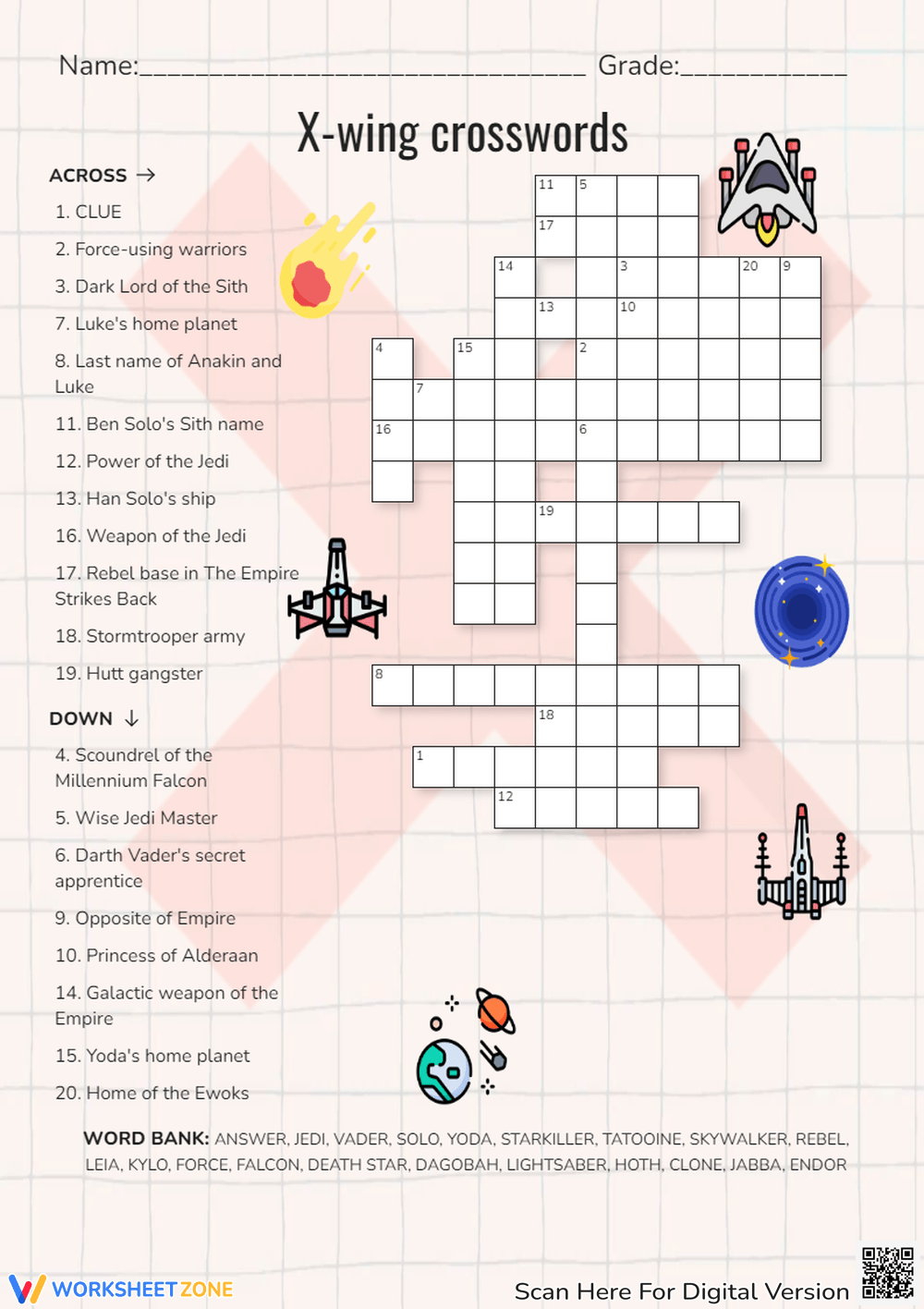 Printable Kid Crossword Star Wars