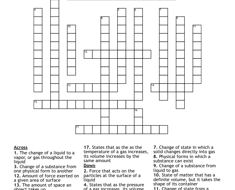 States Of Matter Crossword WordMint
