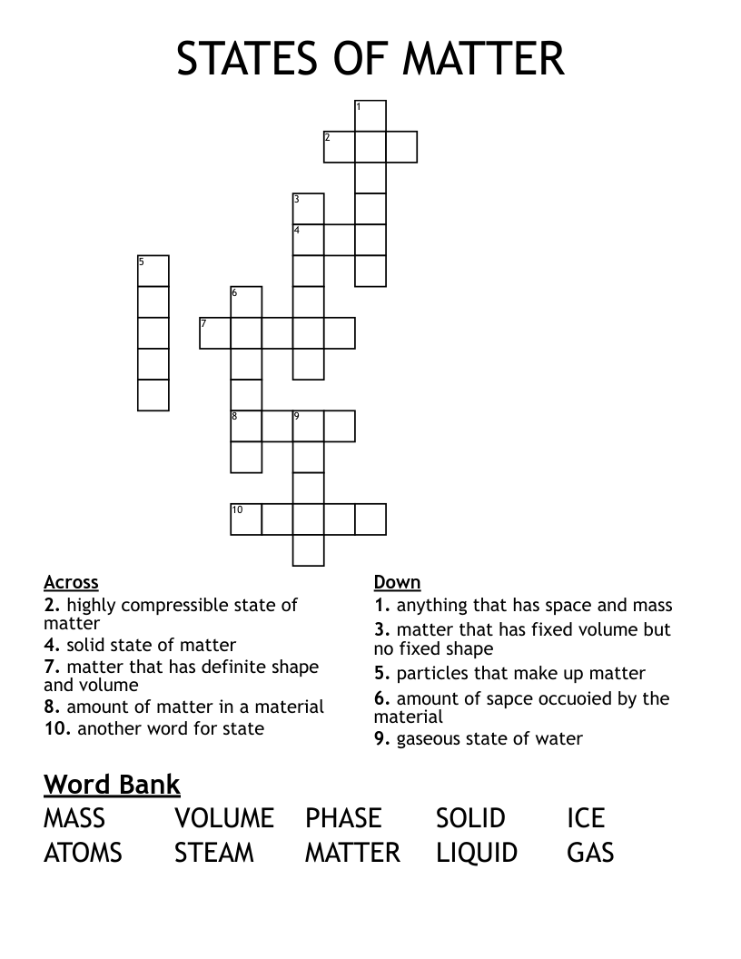STATES OF MATTER Crossword WordMint