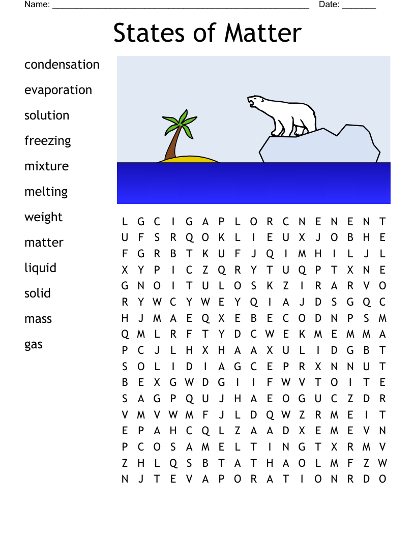 Free Printable Matter Crossword Puzzle
