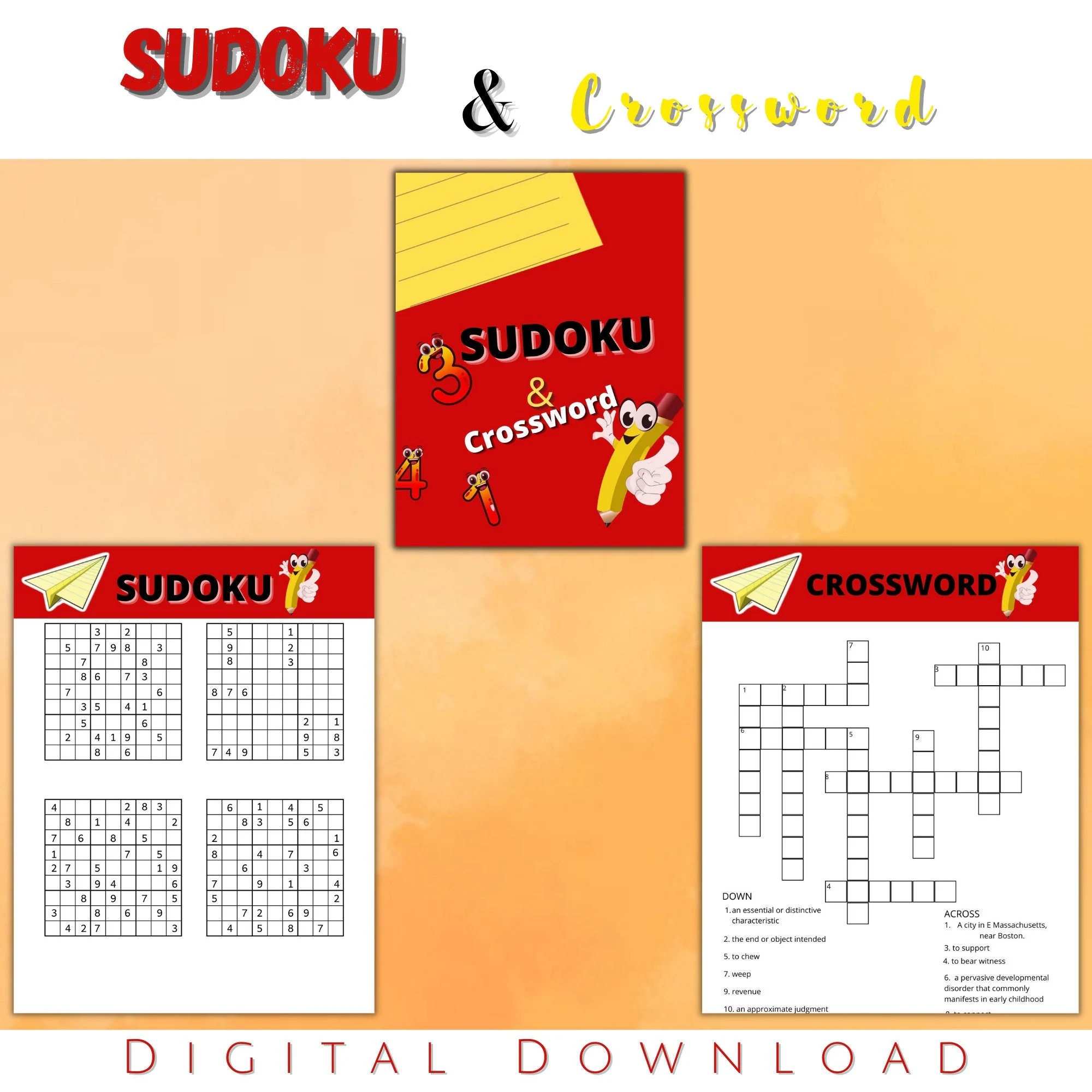 Sudoku And Crossword Game Printable Sudoku Crossword Puzzle For Kids Fun Learning Activity For Kids Game For Kids instant Download Etsy