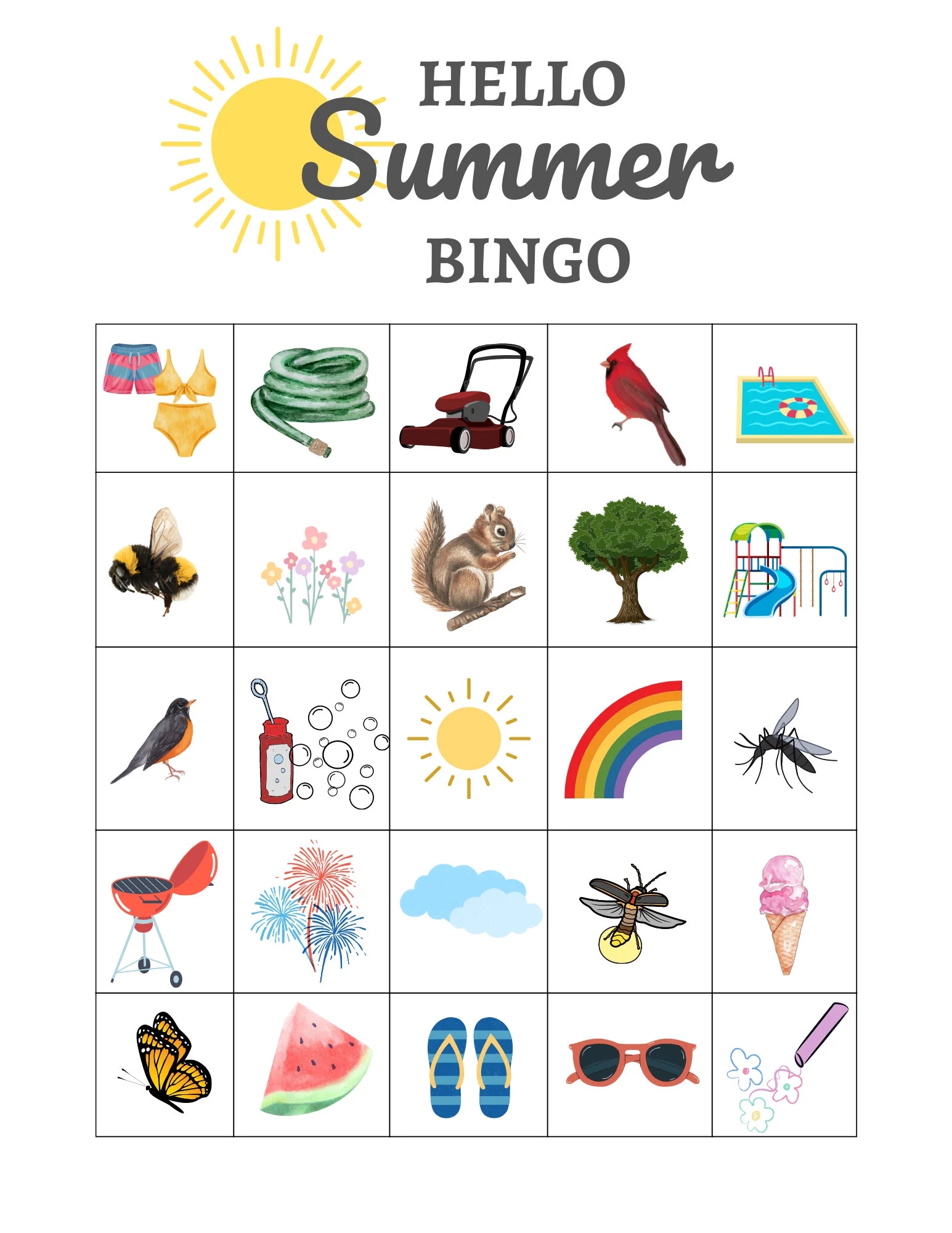 Summer Bingo Activity Printable Game Bingo Kids Summer Fun Bingo Game Printable Activity Sheet For Summer Time Fun Activity For Kids Summer Etsy