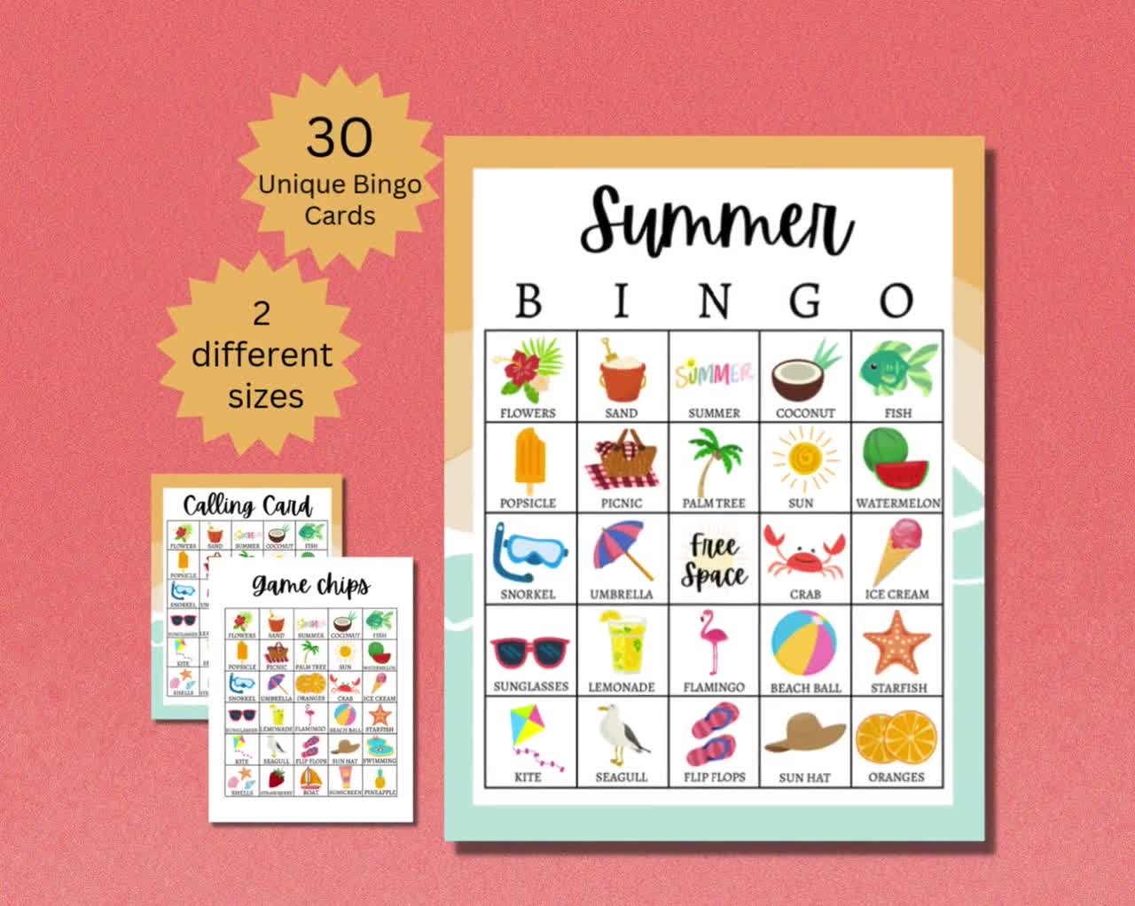Summer Bingo Cards Printable Summertime Party Game For Kids Teens And Adults Family Summer Activity Includes Full And Half Pages Etsy