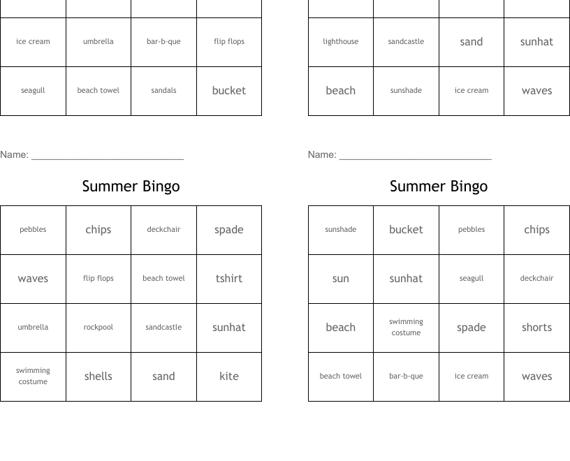 Summer Bingo WordMint