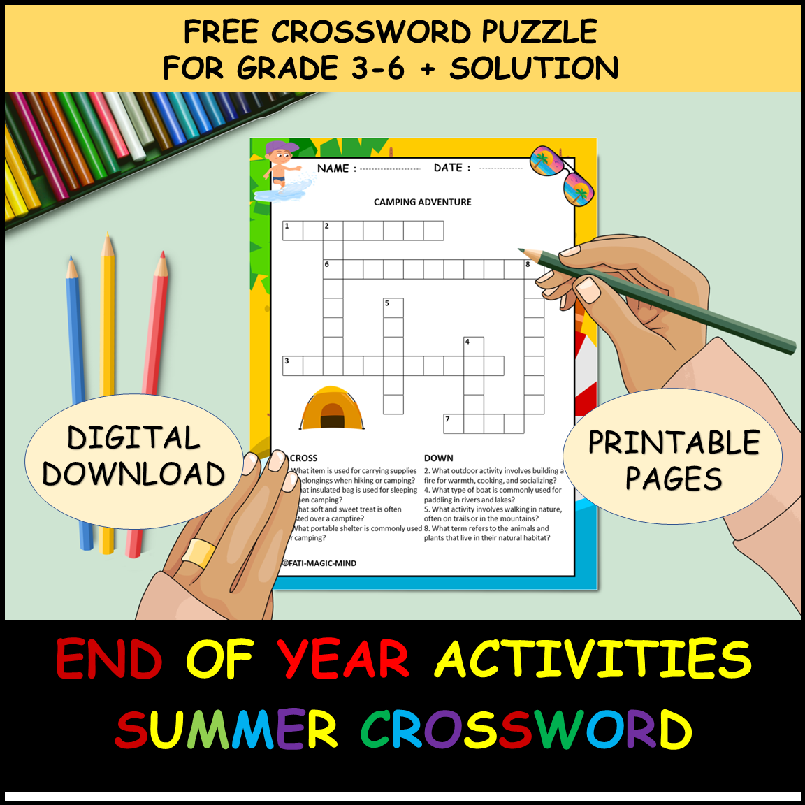 Summer Crossword Puzzle Free Printable End Of The Year Activities For Grades 3 6 Made By Teachers Summer Crossword Puzzle Free Printable End Of The Year Activities For Grades 3 6 Made By Teachers