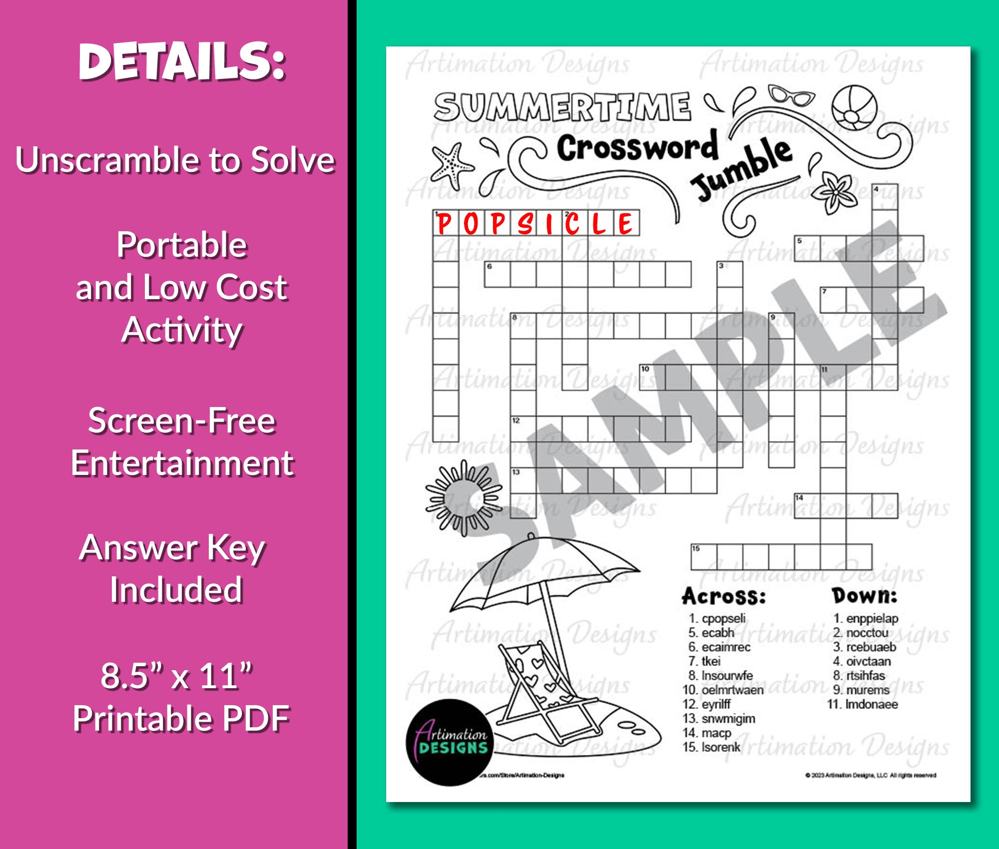 Crossword Puzzles Printable Summer Bingo Games