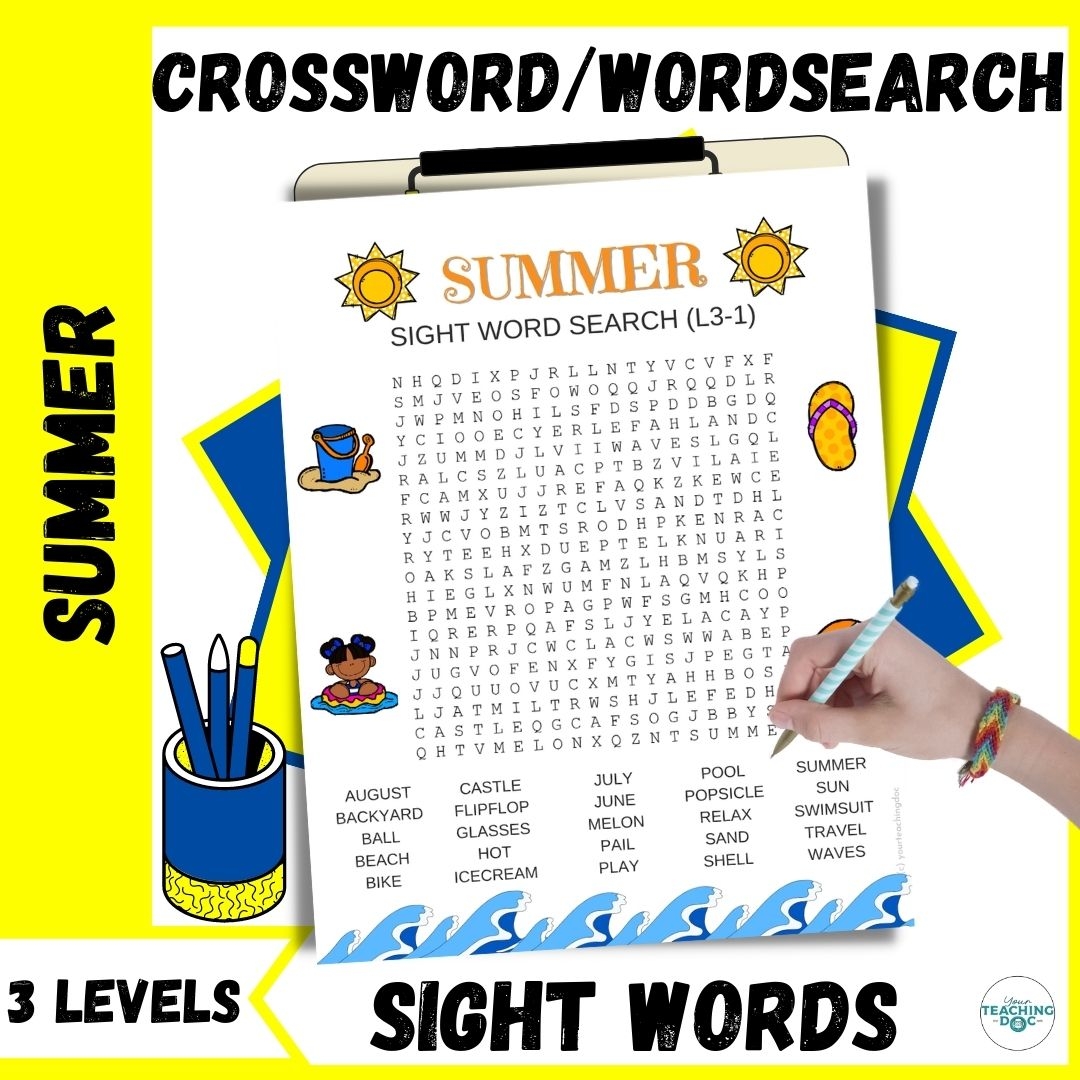 Summer Crossword Word Search Sight Word Puzzle Worksheets Made By Teachers