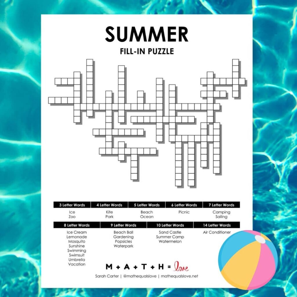 Summer Fill In Puzzle Math Love Summer Fill In Puzzle Math Love