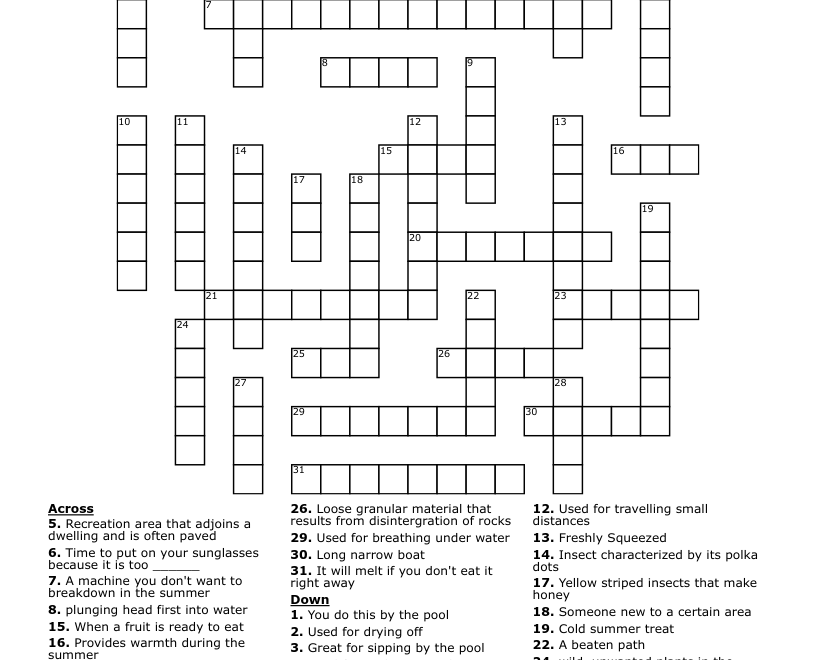 Summer Fun Crossword WordMint