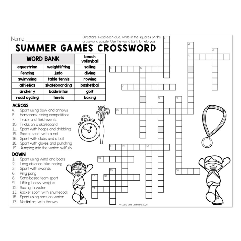 Summer Games Vocabulary Summer Games Crossword Lucky Little Learners