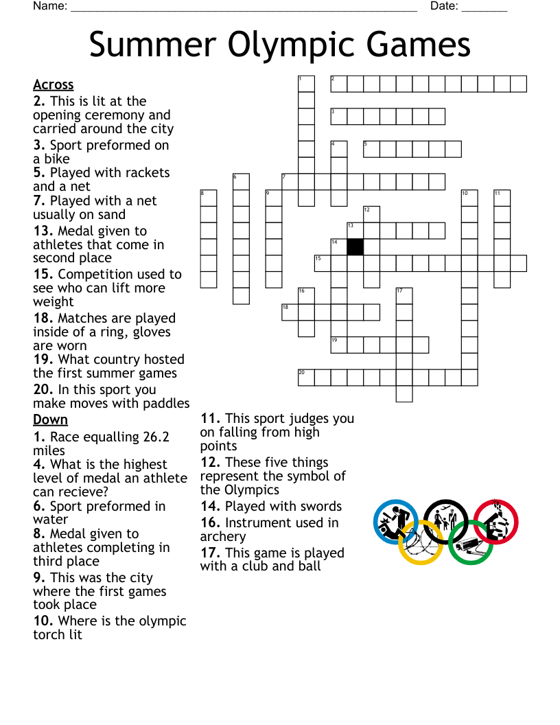 Sports Themed Crossword Printable Sports Themed Crossword Printable