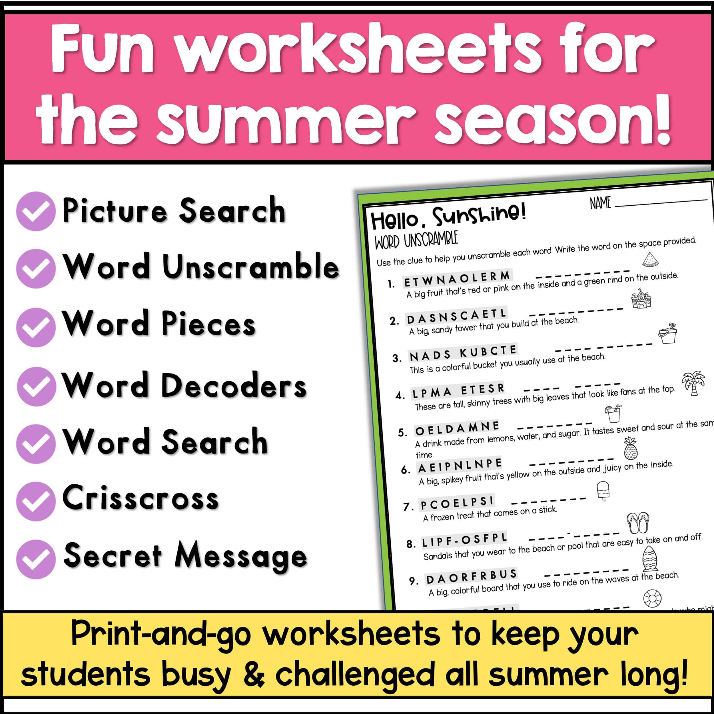Summer Puzzles Packet Summer Crossword Puzzle Printable End Of Year Puzzles The Rocket Resource Summer Puzzles Packet Summer Crossword Puzzle Printable End Of Year Puzzles The Rocket Resource