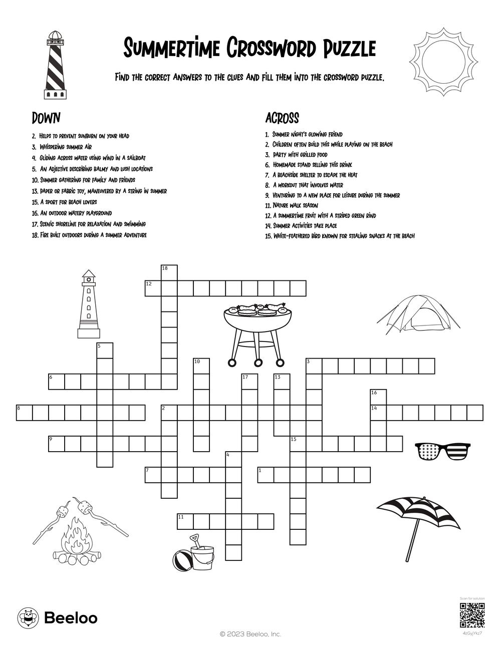 Summer themed Crossword Puzzles Beeloo Printable Crafts And Activities For Kids Summer themed Crossword Puzzles Beeloo Printable Crafts And Activities For Kids