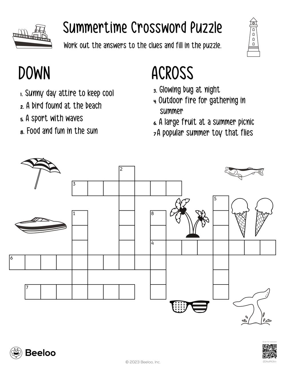 Summer themed Crossword Puzzles Beeloo Printable Crafts And Activities For Kids