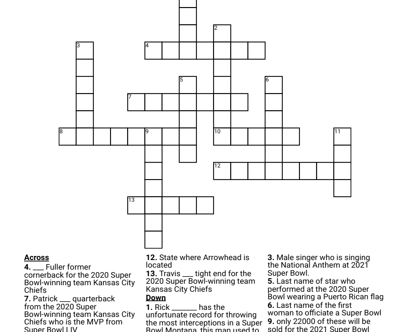 Super Bowl Crossword WordMint