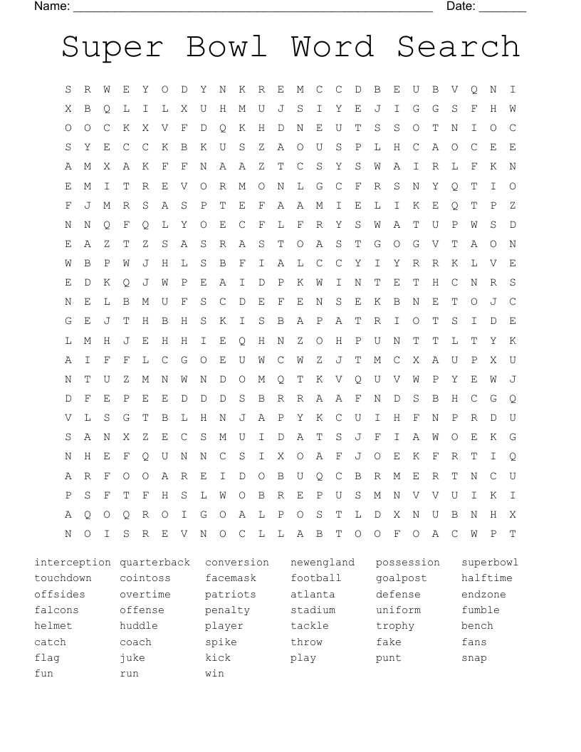 Super Bowl Word Search WordMint Super Bowl Word Search WordMint