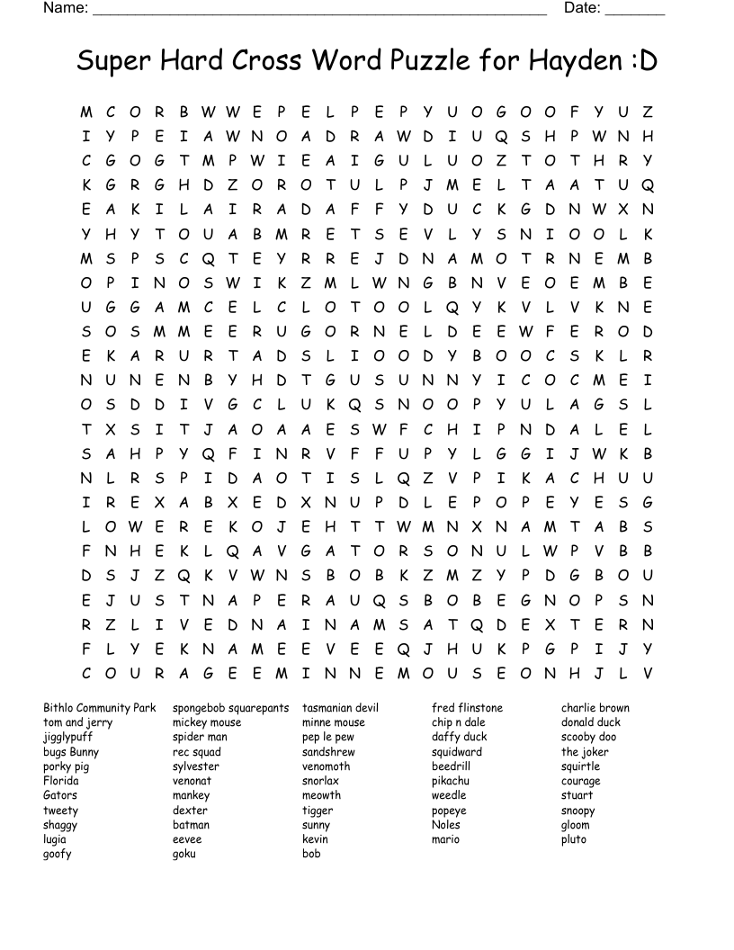Super Hard Cross Word Puzzle For Hayden D Word Search WordMint Worksheets Library Super Hard Cross Word Puzzle For Hayden D Word Search WordMint Worksheets Library