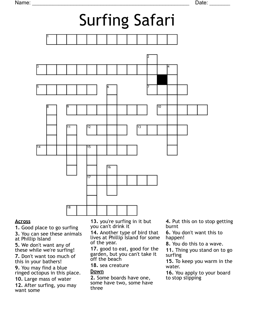 Surfing Safari Crossword WordMint Surfing Safari Crossword WordMint