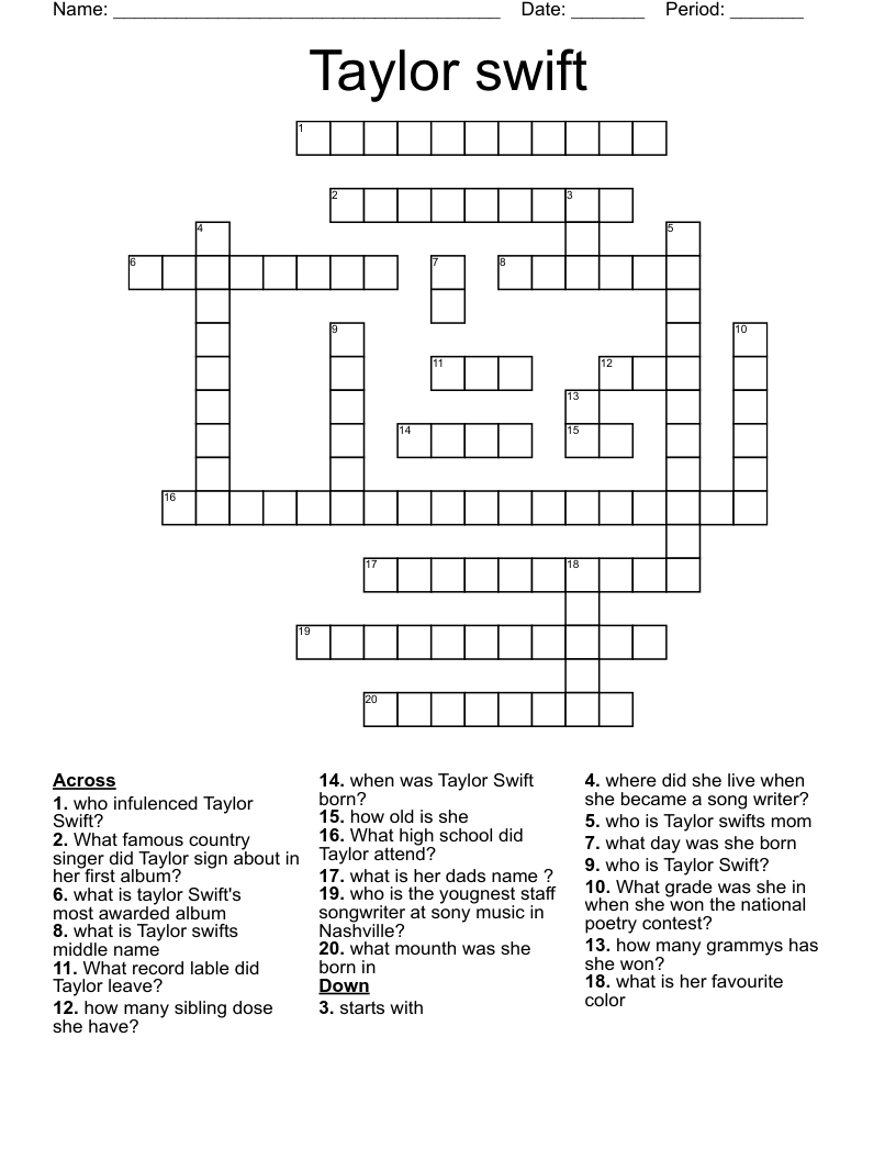 Taylor Swift Crossword WordMint