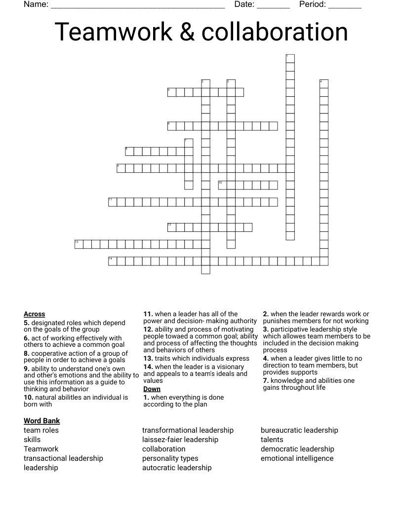 Teamwork Collaboration Crossword WordMint