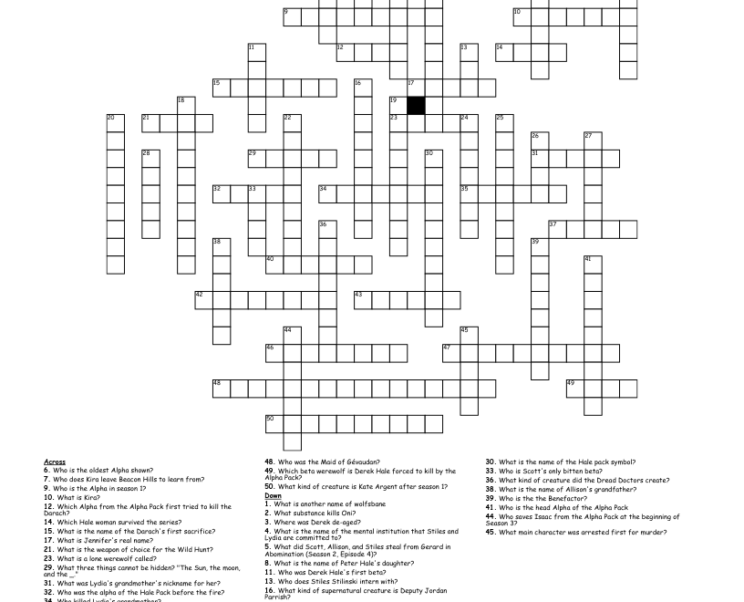 Teen Wolf Crossword WordMint