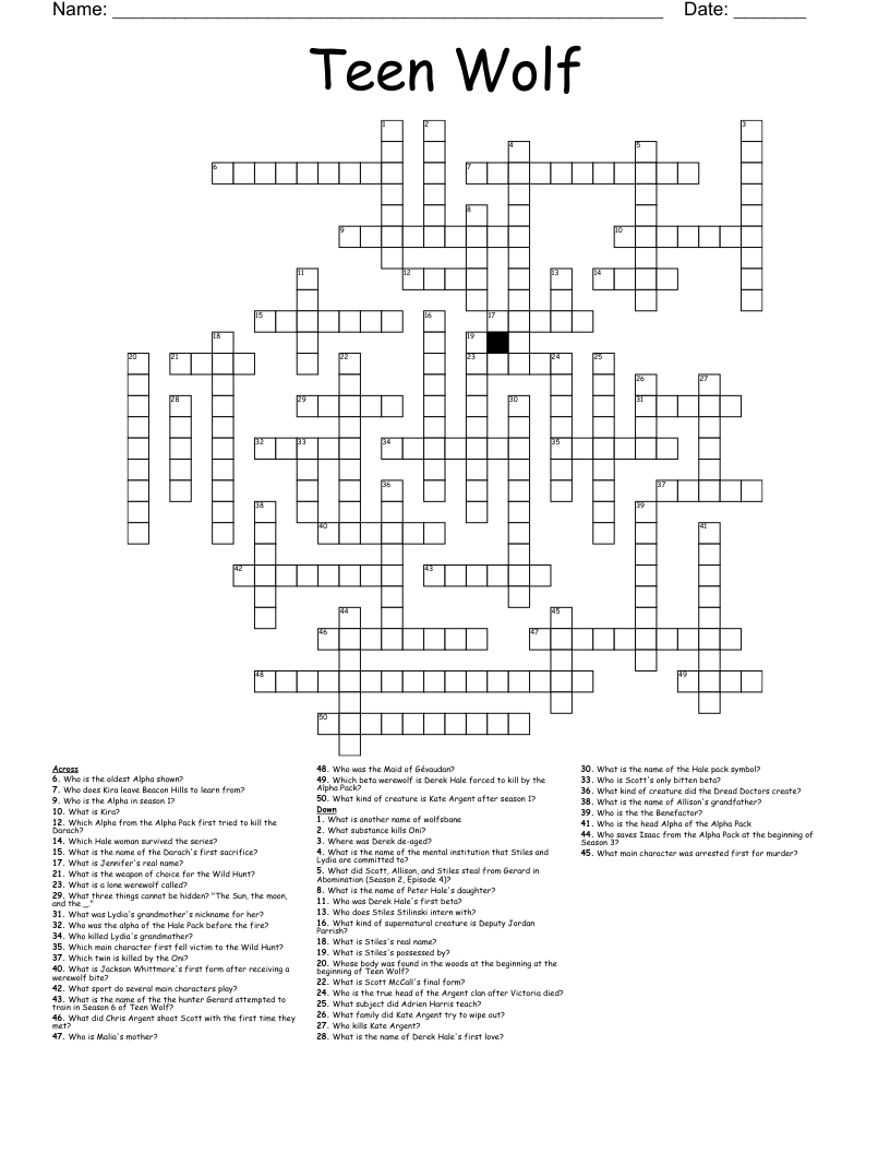 Teen Wolf Crossword WordMint Teen Wolf Crossword WordMint