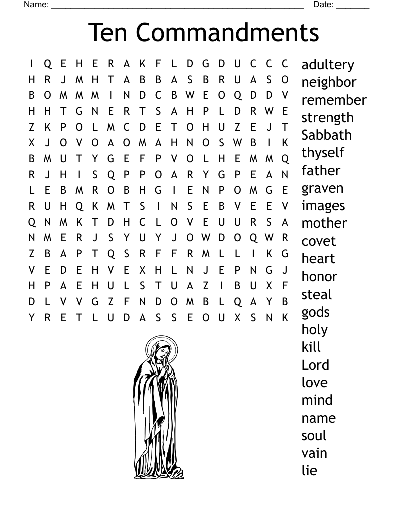 Ten Commandments Kids Printable Crossword Puzzle