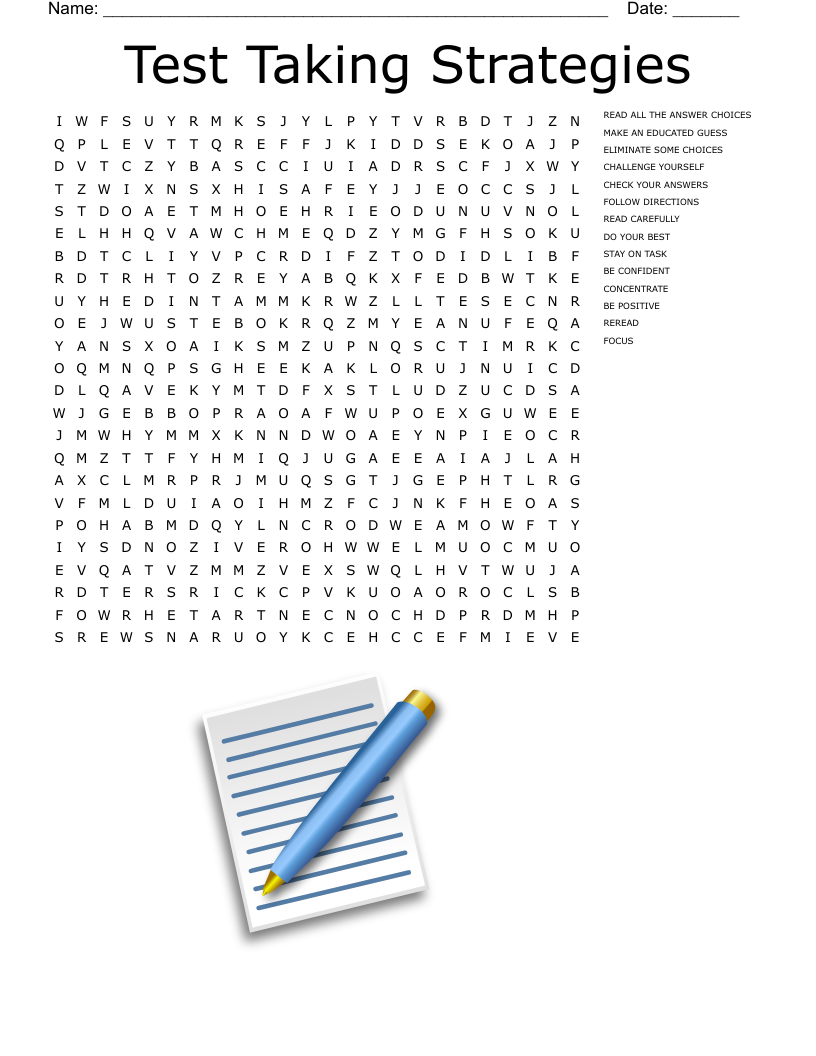 Test Taking Strategies Word Search WordMint