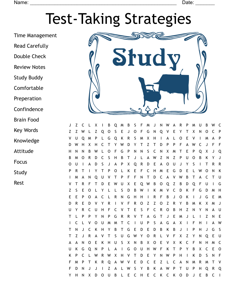 Test Taking Strategies Crossword Puzzle Printable