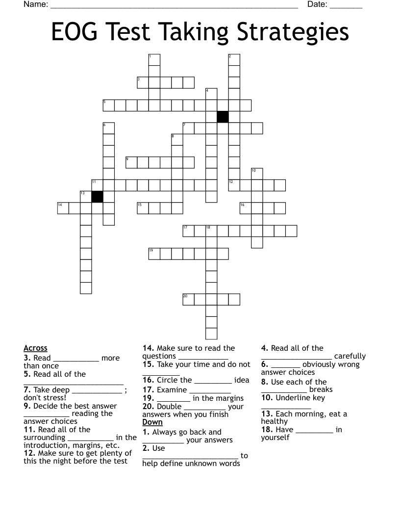 Test Taking Strategies Word Search WordMint