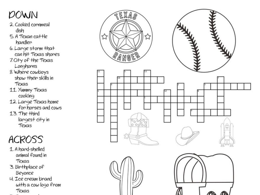 Texas themed Crossword Puzzles Beeloo Printable Crafts And Activities For Kids
