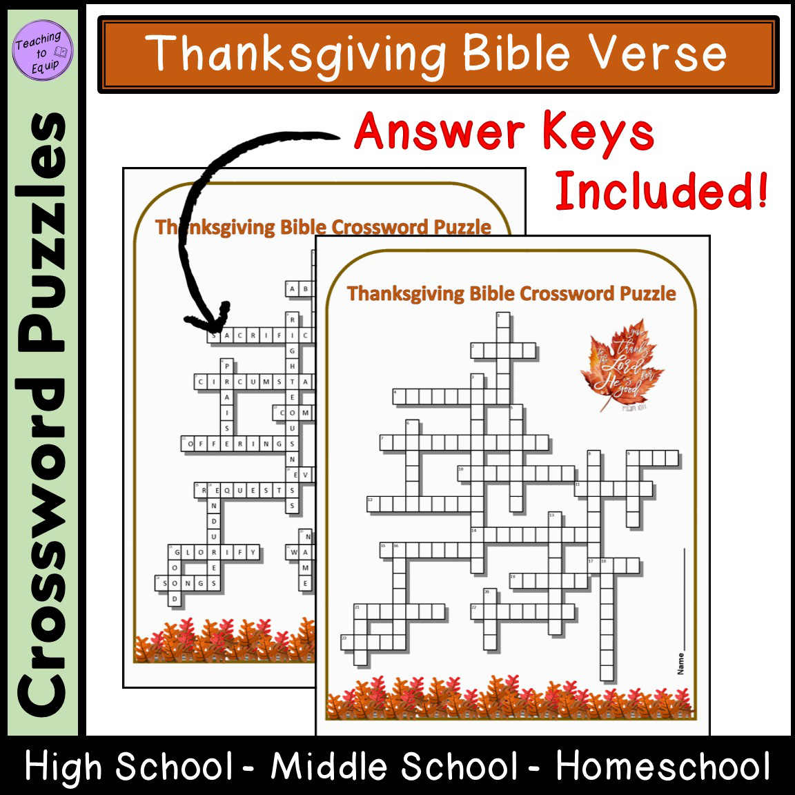 Thanksgiving Bible Scriptures Crossword Puzzle Activity Classful