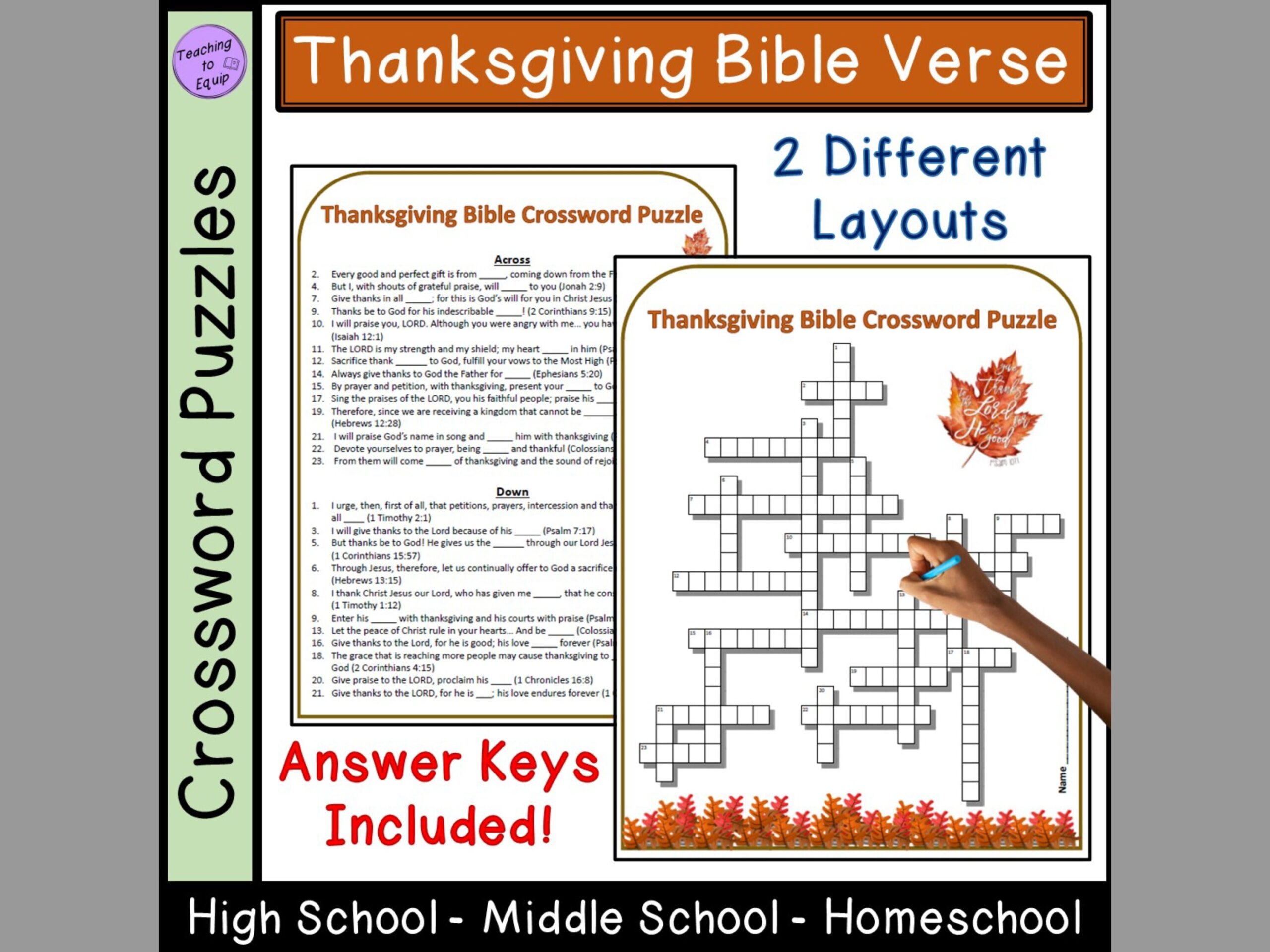 Thanksgiving Bible Scriptures Crossword Puzzle Activity Etsy
