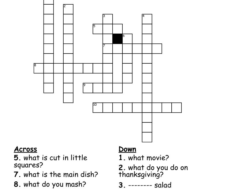 Thanksgiving Cross Word Puzzle WordMint