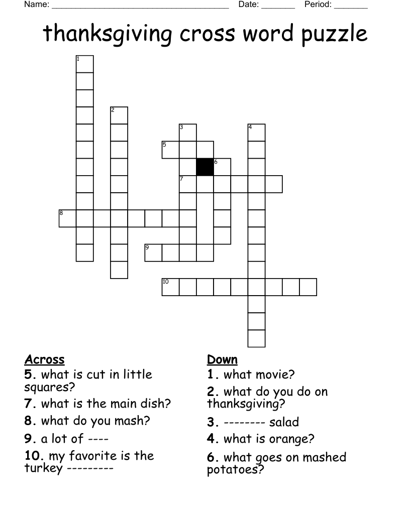 Thanksgiving Cross Word Puzzle WordMint