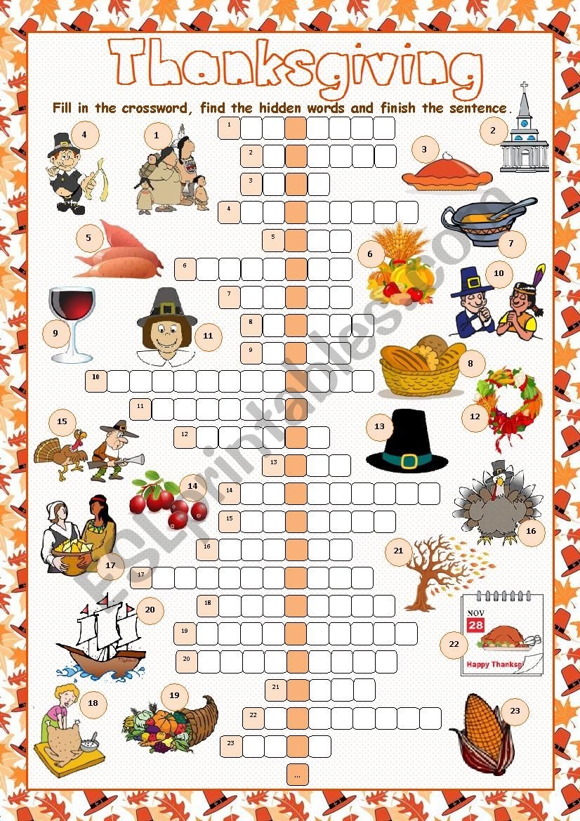 Thanksgiving Crossword Puzzle ESL Worksheet By Kissnetothedit Thanksgiving Crossword Puzzle ESL Worksheet By Kissnetothedit