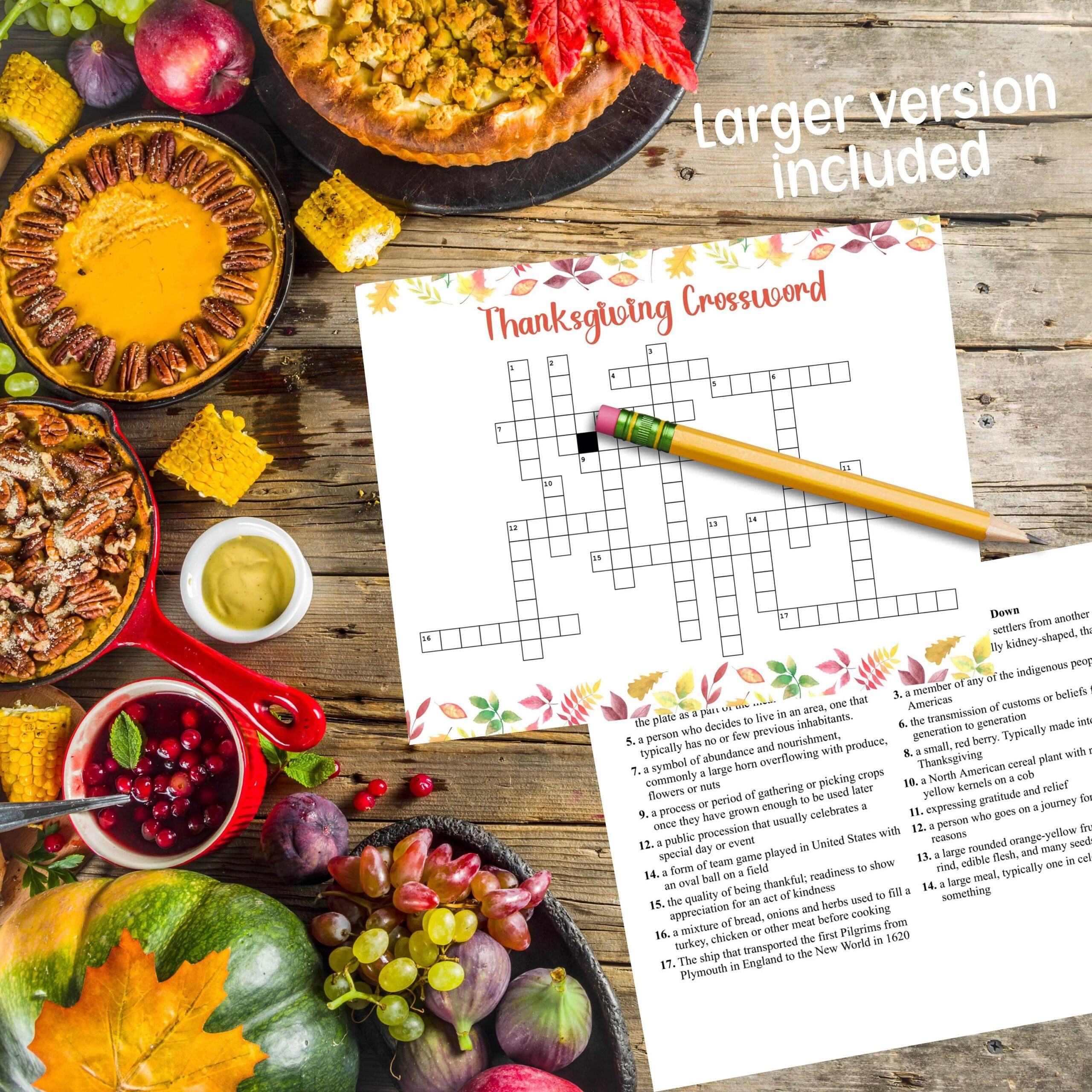 Thanksgiving Crossword Puzzle For Kids Teens And Adults Fall Family Party Game Classroom Activity Etsy