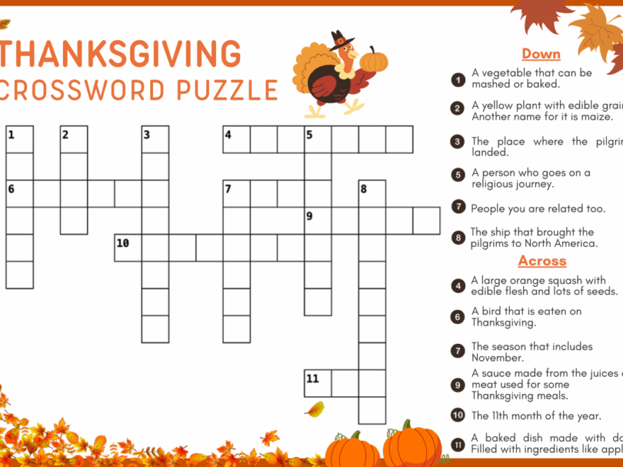 Thanksgiving Crossword Puzzle Sword Shield