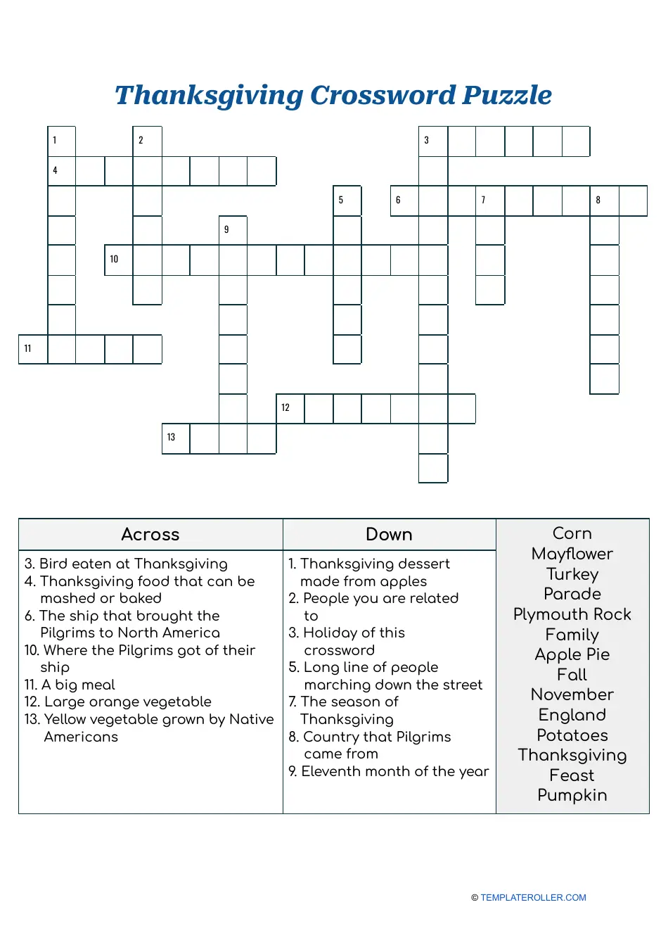 Crossword With Answers Printable