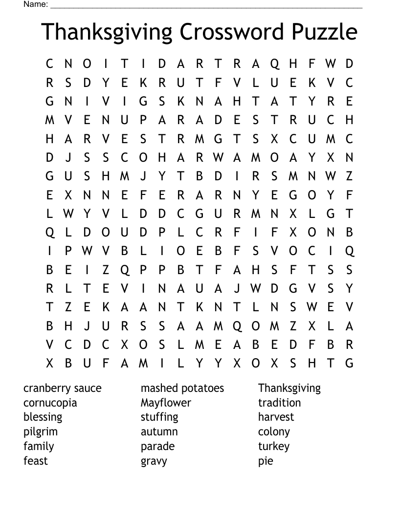 Thanksgiving Crossword Puzzle Word Search WordMint Thanksgiving Crossword Puzzle Word Search WordMint