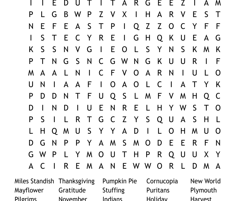 Thanksgiving Crossword Word Search WordMint