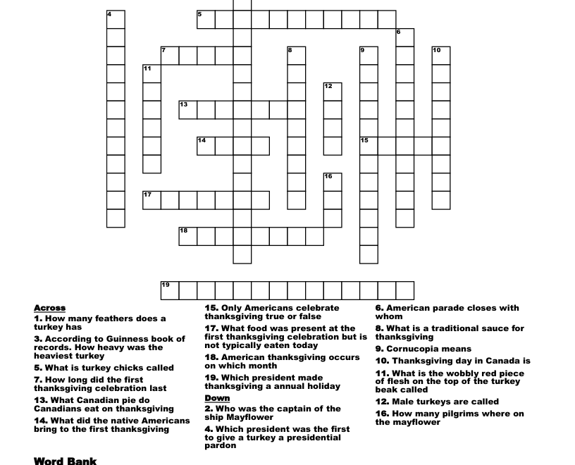 Thanksgiving Crossword WordMint