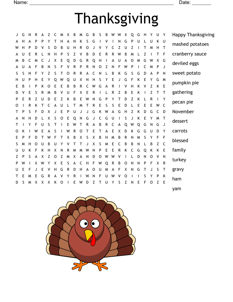 Thanksgiving Crossword WordMint