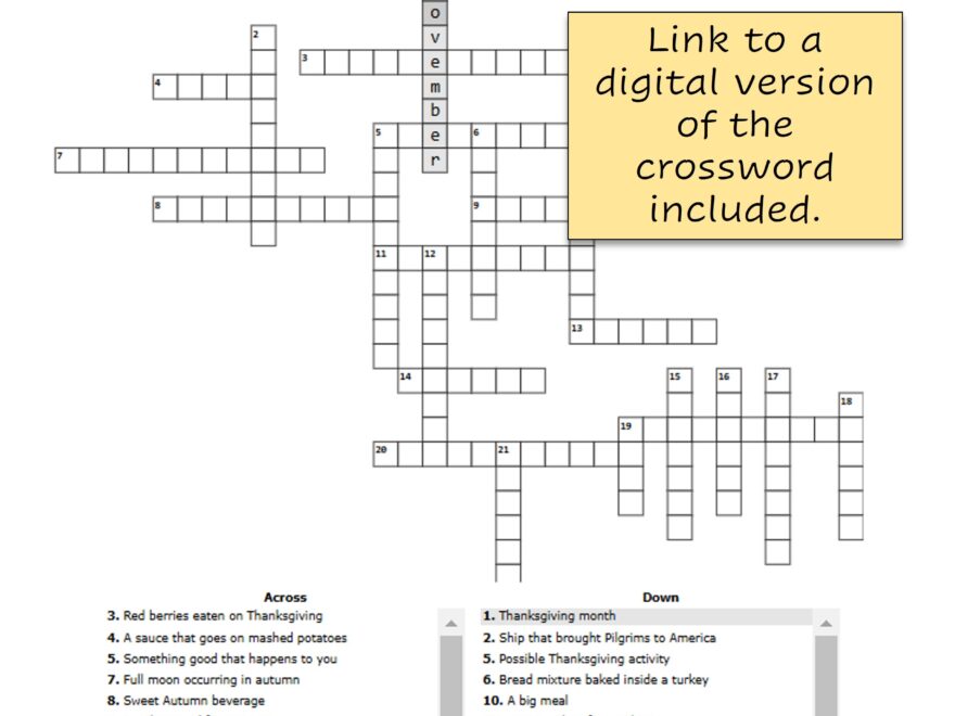 Thanksgiving Word Search And Crossword Puzzle With Word Bank Printable No Prep Bundle Classful